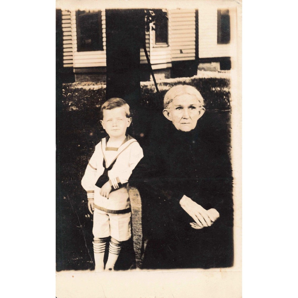 Antique AZO RPPC Real Photo Postcard Elderly Woman and Boy in Sailor Suit Photo - Picture 1 of 2